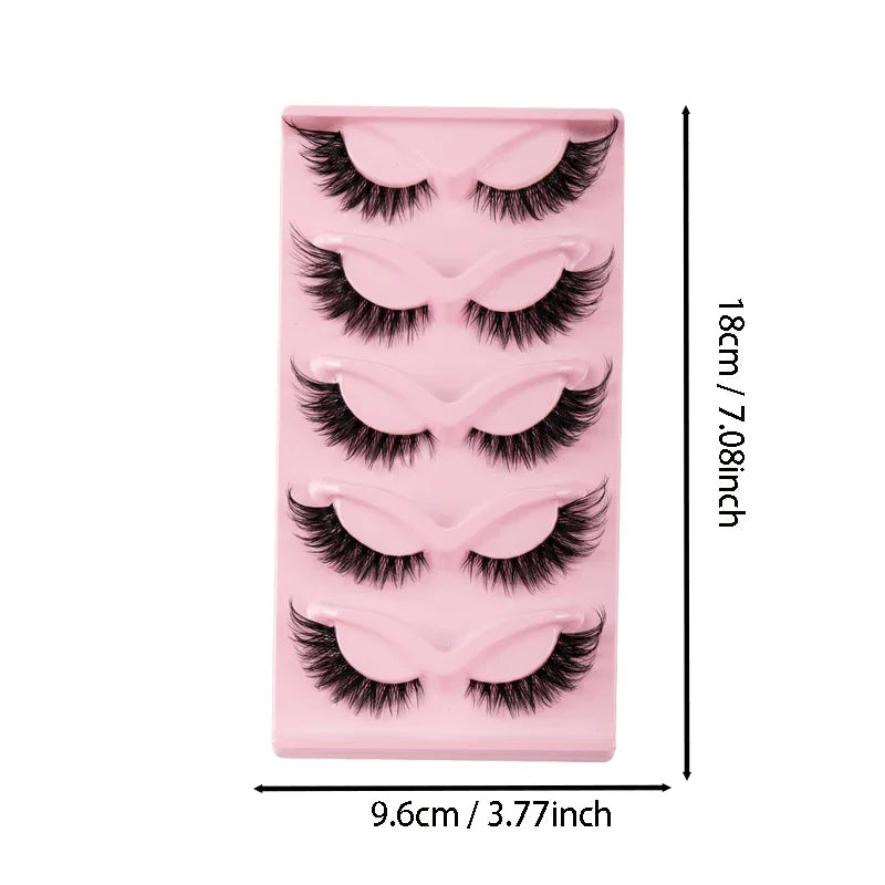 5 Pairs of Faux Mink Cat Eye Lashes - Natural Long Manga Style with Winged Ends for Enhanced Eye Elongation