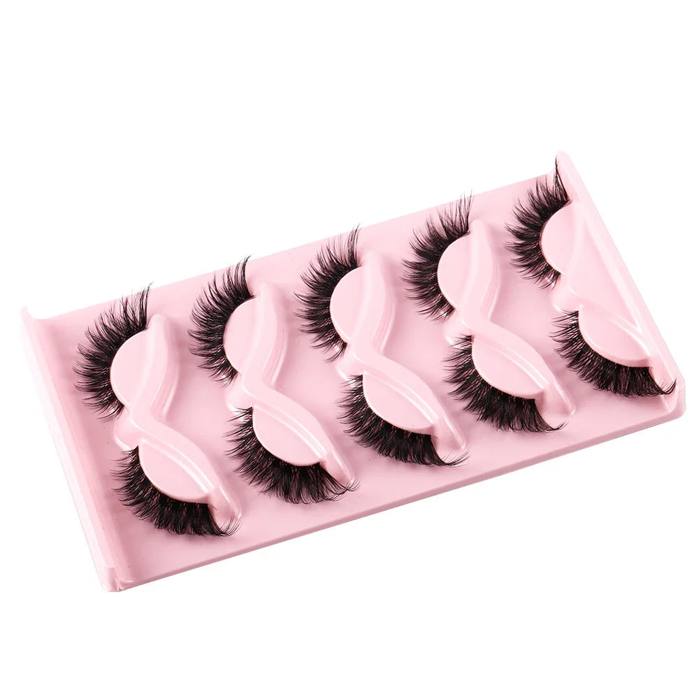 5 Pairs of Faux Mink Cat Eye Lashes - Natural Long Manga Style with Winged Ends for Enhanced Eye Elongation