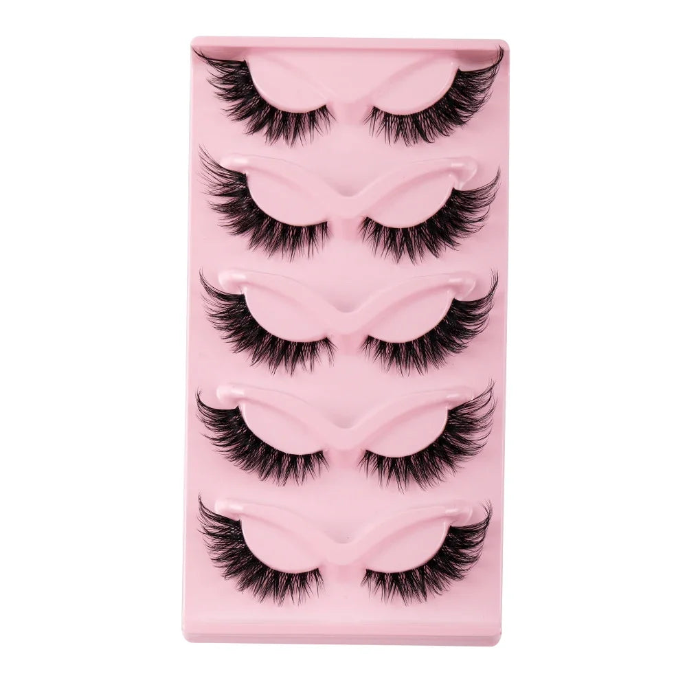 5 Pairs of Faux Mink Cat Eye Lashes - Natural Long Manga Style with Winged Ends for Enhanced Eye Elongation