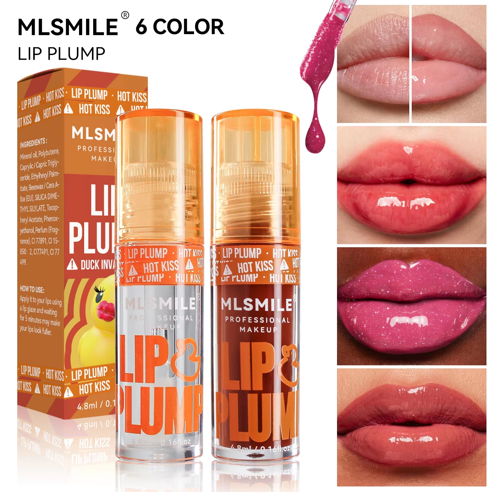 Duck Lip Plump Moisturizing Lip Oil and Gloss Set - Long-Lasting Pearl Finish with Mirror Water Technology